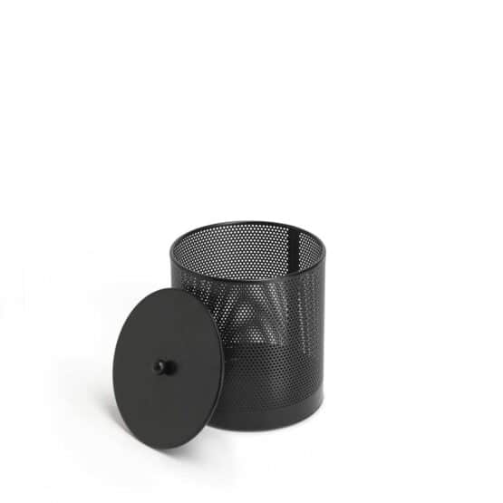 Abfalleimer PIN Small mit Deckel- gelochter Edelstahl schwarz-matt beschichtet