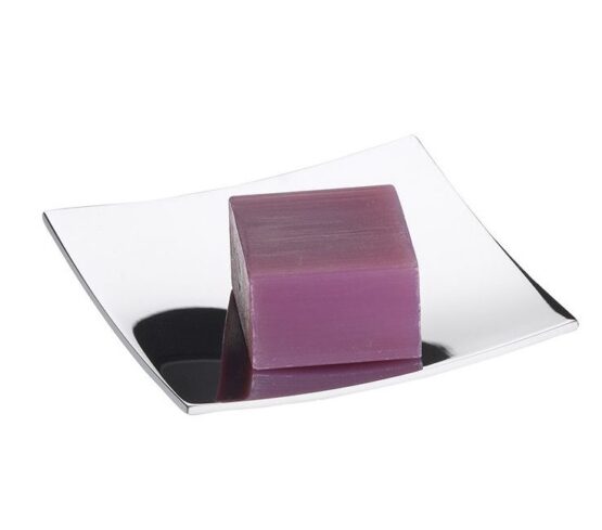 Seifenschale STACK IT quadratisch in Chrom mit violeter Seife