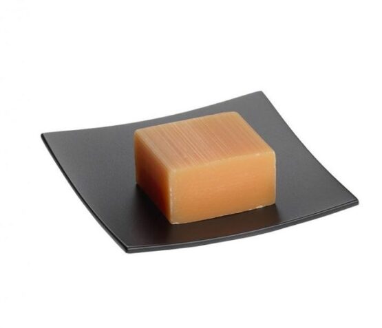 Seifenschale STACK IT quadratisch in Schwarz matt mit oranger Seife