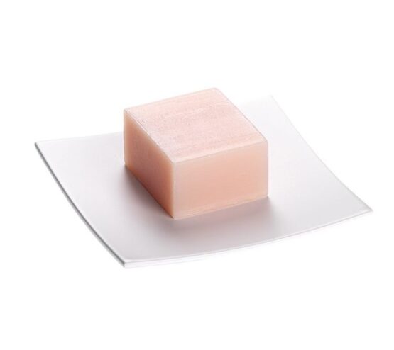 Seifenschale STACK IT quadratisch in Weiß matt mit rosa Seife