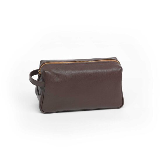 Toilet bag in dark brown from noble Madras leather in Small