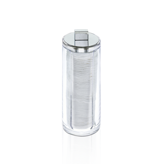 Wattepadbehälter aus hochwertigem Acryl in Chrom von Decor Walther aus der Serie SKY