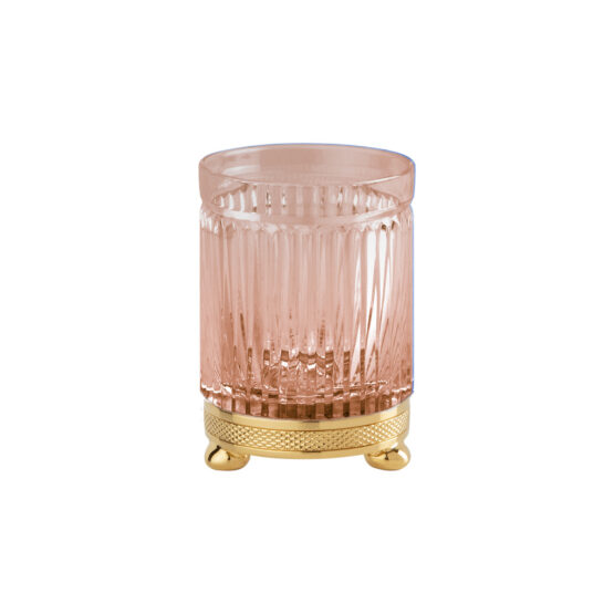 Luxus Glasbecher aus rotem Kristallglas und Messing in Gold von Cristal & Bronze aus der Serie Cristal Taille Cannele Cisele