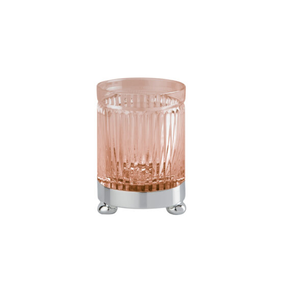 Luxus Glasbecher aus rotem Kristallglas und Messing in Chrom von Cristal & Bronze aus der Serie Cristal Taille Cannele Lisse