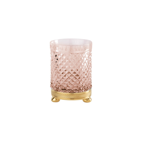 Luxus Glasbecher aus rotem Kristallglas und Messing in Gold von Cristal & Bronze aus der Serie Cristal Taille Diamant Cisele