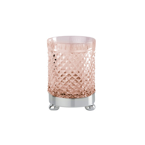 Luxus Glasbecher aus rotem Kristallglas und Messing in Chrom von Cristal & Bronze aus der Serie Cristal Taille Diamant Lisse