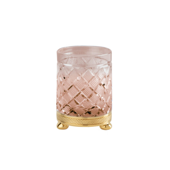 Luxus Glasbecher aus rotem Kristallglas und Messing in Gold von Cristal & Bronze aus der Serie Cristal Taille Losange Cisele
