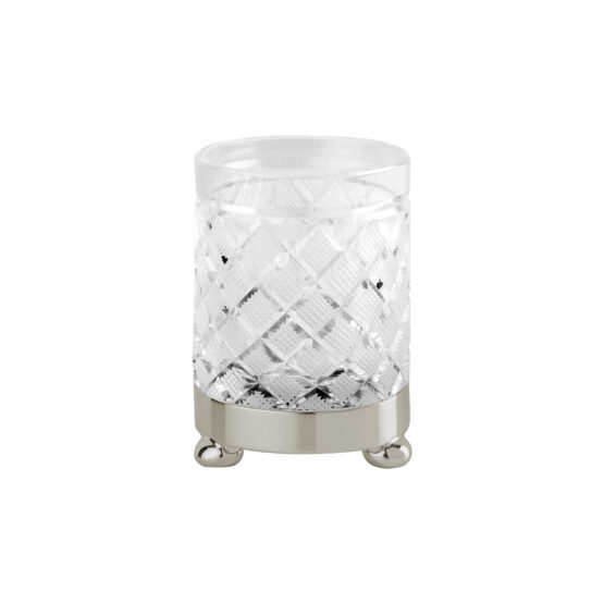 Luxus Glasbecher aus Kristallglas und Messing in Nickel von Cristal & Bronze aus der Serie Cristal Taille Losange Lisse