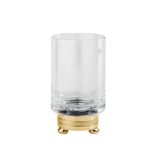 Luxury glass tumbler made of crystal glass and brass in gold by Cristal & Bronze from the Cristallin Cisele series