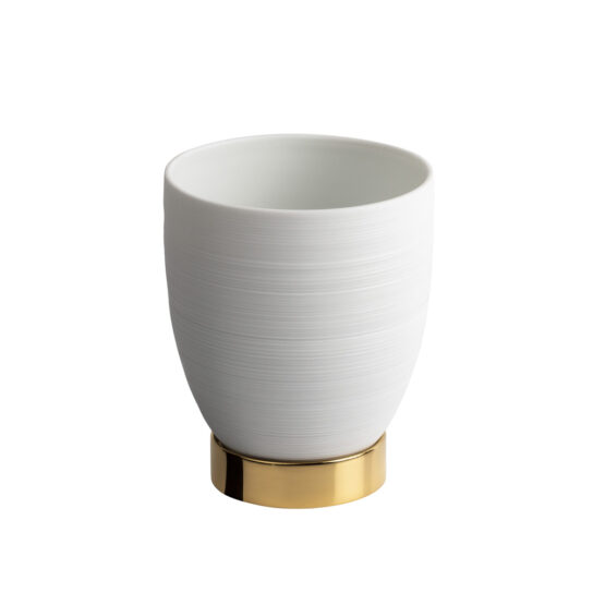 Luxury glass tumbler made of porcelain and brass in gold by Cristal & Bronze from the Hemisphere series