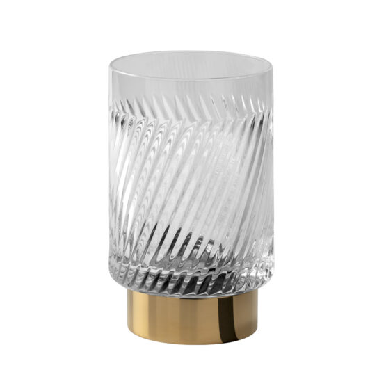 Luxury glass tumbler made of crystal glass and brass in gold by Cristal & Bronze from the Infini series