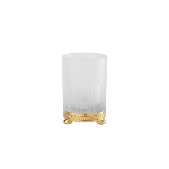 Luxury glass tumbler made of glass and brass in gold by Cristal & Bronze from the Satine Cisele series