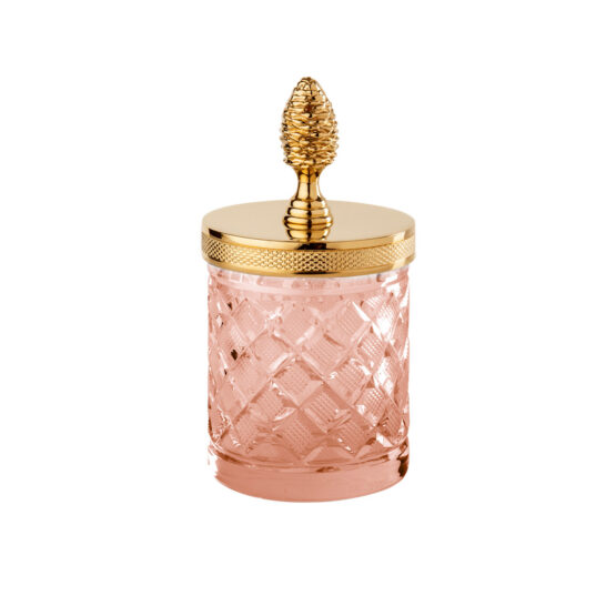 Luxus Glasdose aus rotem Kristallglas und Messing in Gold von Cristal & Bronze aus der Serie Cristal Taille Losange Cisele