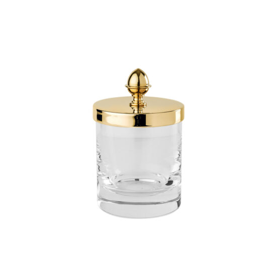 Luxus Glasdose aus Kristallglas und Messing in Gold von Cristal & Bronze aus der Serie Cristallin Lisse