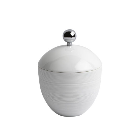 Luxury small q-tip jar made of porcelain and brass in chrome by Cristal & Bronze from the Hemisphere series