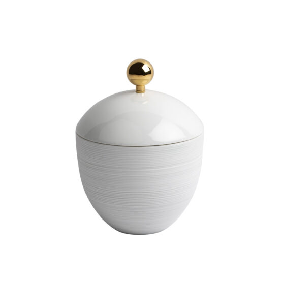 Luxury small q-tip jar made of porcelain and brass in gold by Cristal & Bronze from the Hemisphere series