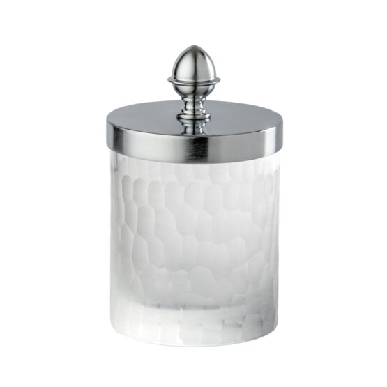 Luxury small q-tip jar made of glass and brass in chrome matt by Cristal & Bronze from the Nid d'Abeilles series