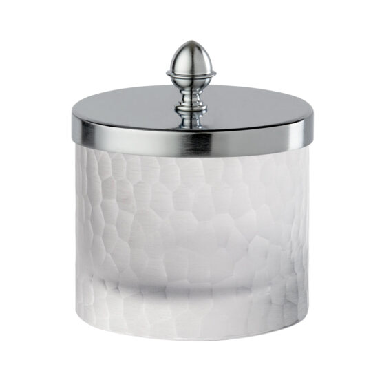 Luxury large q-tip jar made of glass and brass in chrome matt by Cristal & Bronze from the Nid d'Abeilles series