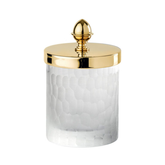 Luxury small q-tip jar made of glass and brass in gold by Cristal & Bronze from the Nid d'Abeilles series