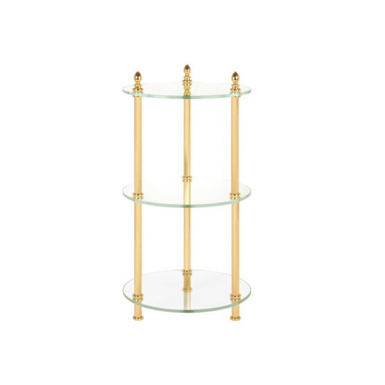 Luxury glass shelving unit made of glass and brass in gold by Cristal & Bronze from the Metall series