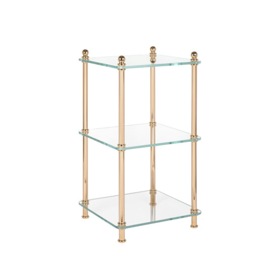 Luxury glass shelving unit made of glass and brass in rose gold by Cristal & Bronze from the Metall series