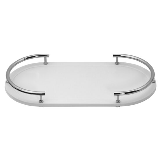 Luxury vanity tray made of porcelain and brass in chrome by Cristal & Bronze from the Hemisphere series