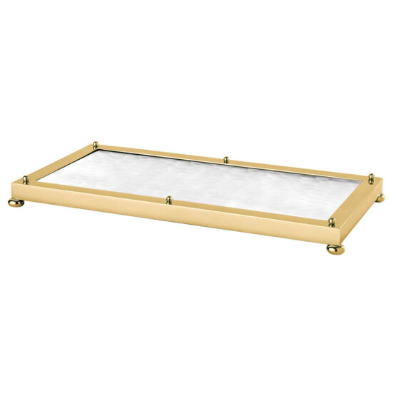 Luxury vanity tray made of glass and brass in gold by Cristal & Bronze from the Nid d'Abeilles series