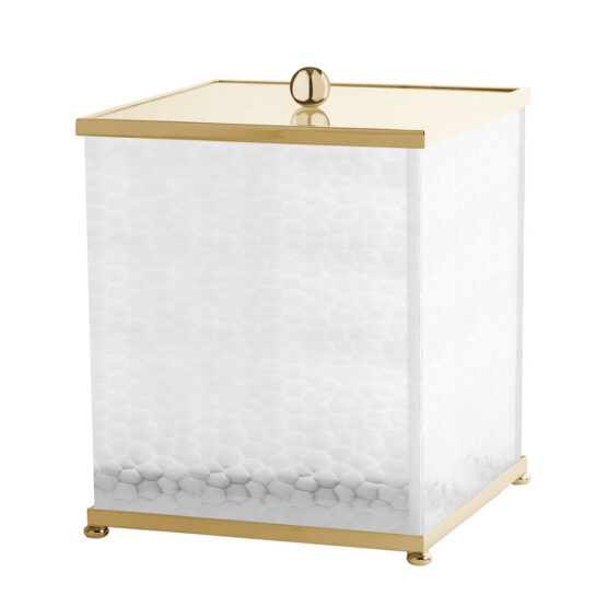 Luxury bathroom bin made of glass and brass in gold by Cristal & Bronze from the Nid d'Abeilles series