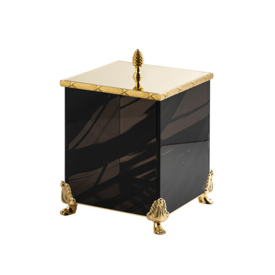 Luxus Mülleimer aus Obsidian Kristallglas und Messing in Gold von Cristal & Bronze aus der Serie Obsidienne Cisele