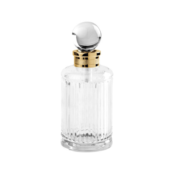 Luxus Parfümflasche aus klarem Kristallglas und Messing in Gold von Cristal & Bronze aus der Serie Cristal Taille Cannele Cisele