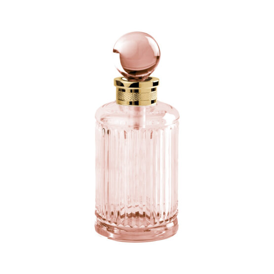 Luxus Parfümflasche aus rotem Kristallglas und Messing in Gold von Cristal & Bronze aus der Serie Cristal Taille Cannele Cisele