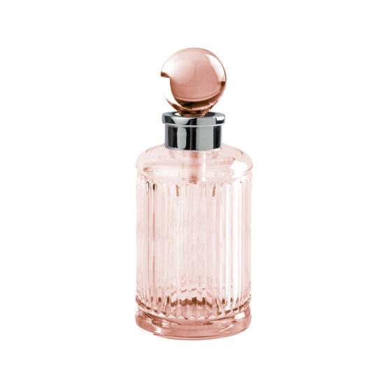 Luxus Parfümflasche aus rotem Kristallglas und Messing in Chrom von Cristal & Bronze aus der Serie Cristal Taille Cannele Lisse
