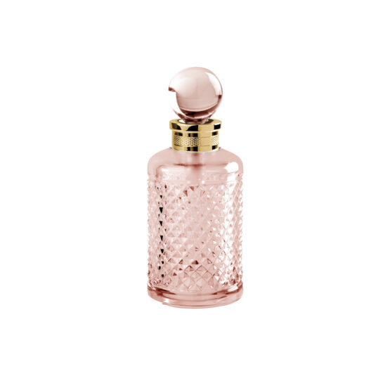 Luxus Parfümflasche aus rotem Kristallglas und Messing in Gold von Cristal & Bronze aus der Serie Cristal Taille Diamant Cisele