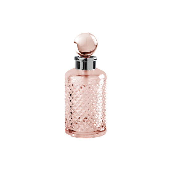 Luxus Parfümflasche aus rotem Kristallglas und Messing in Chrom von Cristal & Bronze aus der Serie Cristal Taille Diamant Lisse