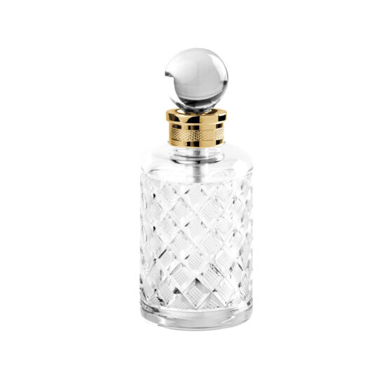 Luxus Parfümflasche aus klarem Kristallglas und Messing in Gold von Cristal & Bronze aus der Serie Cristal Taille Losange Cisele