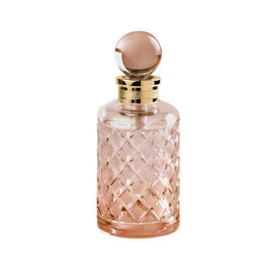 Luxus Parfümflasche aus rotem Kristallglas und Messing in Gold von Cristal & Bronze aus der Serie Cristal Taille Losange Cisele