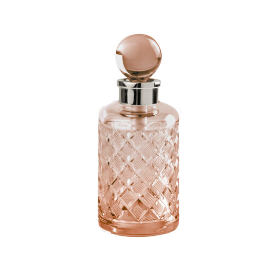 Luxus Parfümflasche aus rotem Kristallglas und Messing in Nickel von Cristal & Bronze aus der Serie Cristal Taille Losange Lisse