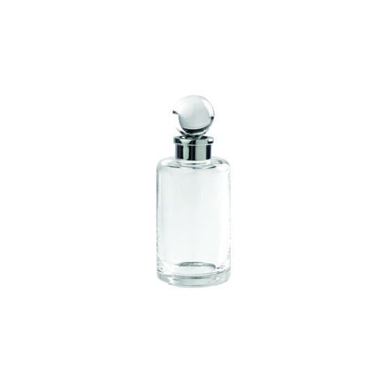 Luxury perfume bottle made of crystal glass and brass in chrome by Cristal & Bronze from the Cristallin Lisse series