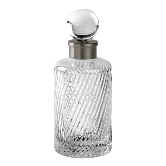 Luxury perfume bottle made of crystal glass and brass in nickel matt by Cristal & Bronze from the Infini series
