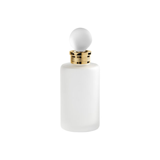 Luxury perfume bottle made of glass and brass in gold by Cristal & Bronze from the Satine Cisele series