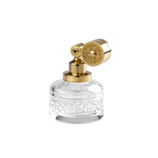Luxury perfume atomizer made of crystal glass and brass in gold by Cristal & Bronze from the Cristal Taille Diamant Cisele series