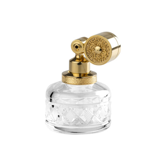 Luxury perfume atomizer made of crystal glass and brass in gold by Cristal & Bronze from the Cristal Taille Losange Cisele series