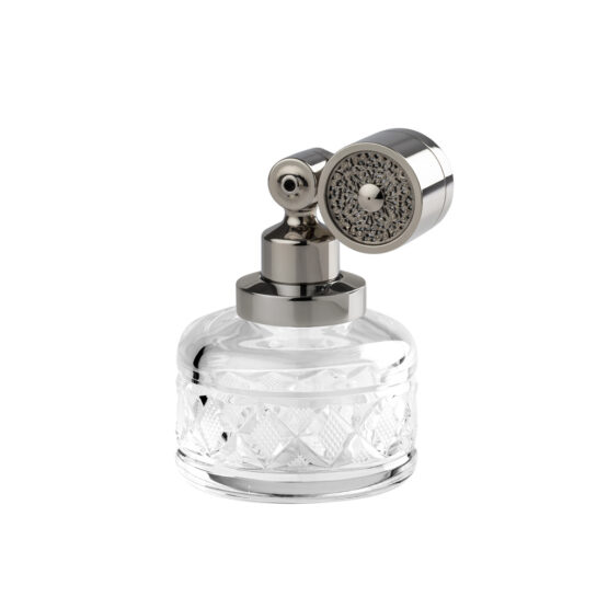 Luxus Parfümzerstäuber aus Kristallglas und Messing in Nickel von Cristal & Bronze aus der Serie Cristal Taille Losange Lisse