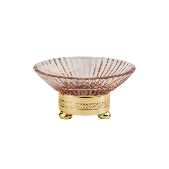 Luxus Seifenschale aus rotem Kristallglas und Messing in Gold von Cristal & Bronze aus der Serie Cristal Taille Cannele Cisele