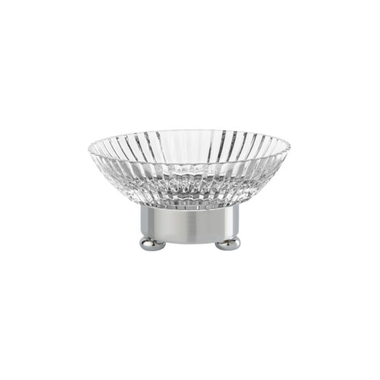 Luxury soap dish made of clear crystal glass and brass in chrome by Cristal & Bronze from the Cristal Taille Cannele Lisse series