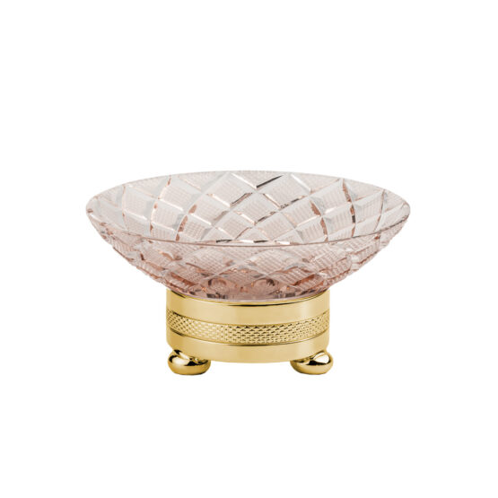 Luxus Seifenschale aus rotem Kristallglas und Messing in Gold von Cristal & Bronze aus der Serie Cristal Taille Losange Cisele