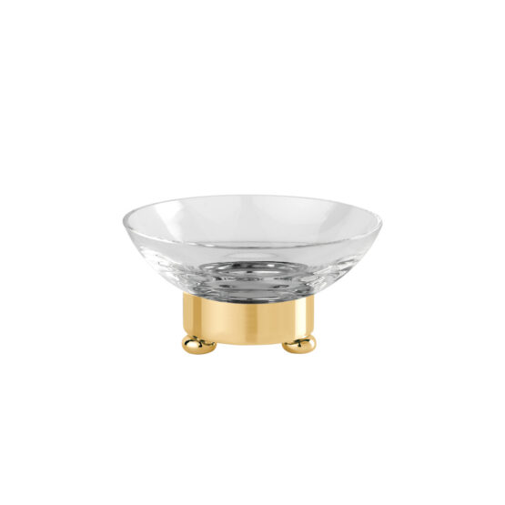 Luxury soap dish made of crystal glass and brass in gold by Cristal & Bronze from the Cristallin Lisse series