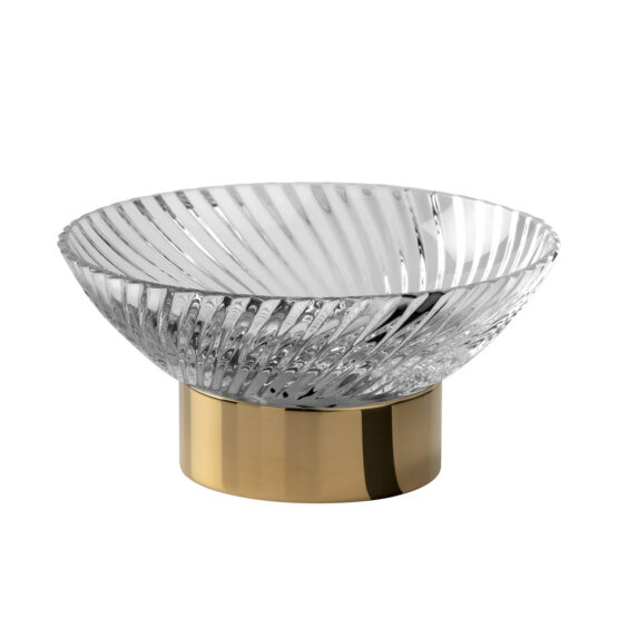 Luxury soap dish made of crystal glass and brass in gold by Cristal & Bronze from the Infini series