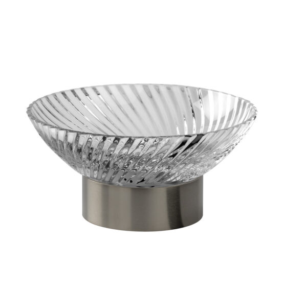 Luxury soap dish made of crystal glass and brass in nickel matt by Cristal & Bronze from the Infini series