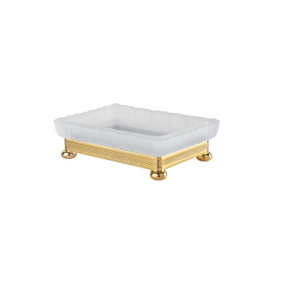 Luxury soap dish made of glass and brass in gold by Cristal & Bronze from the Satine Cisele series